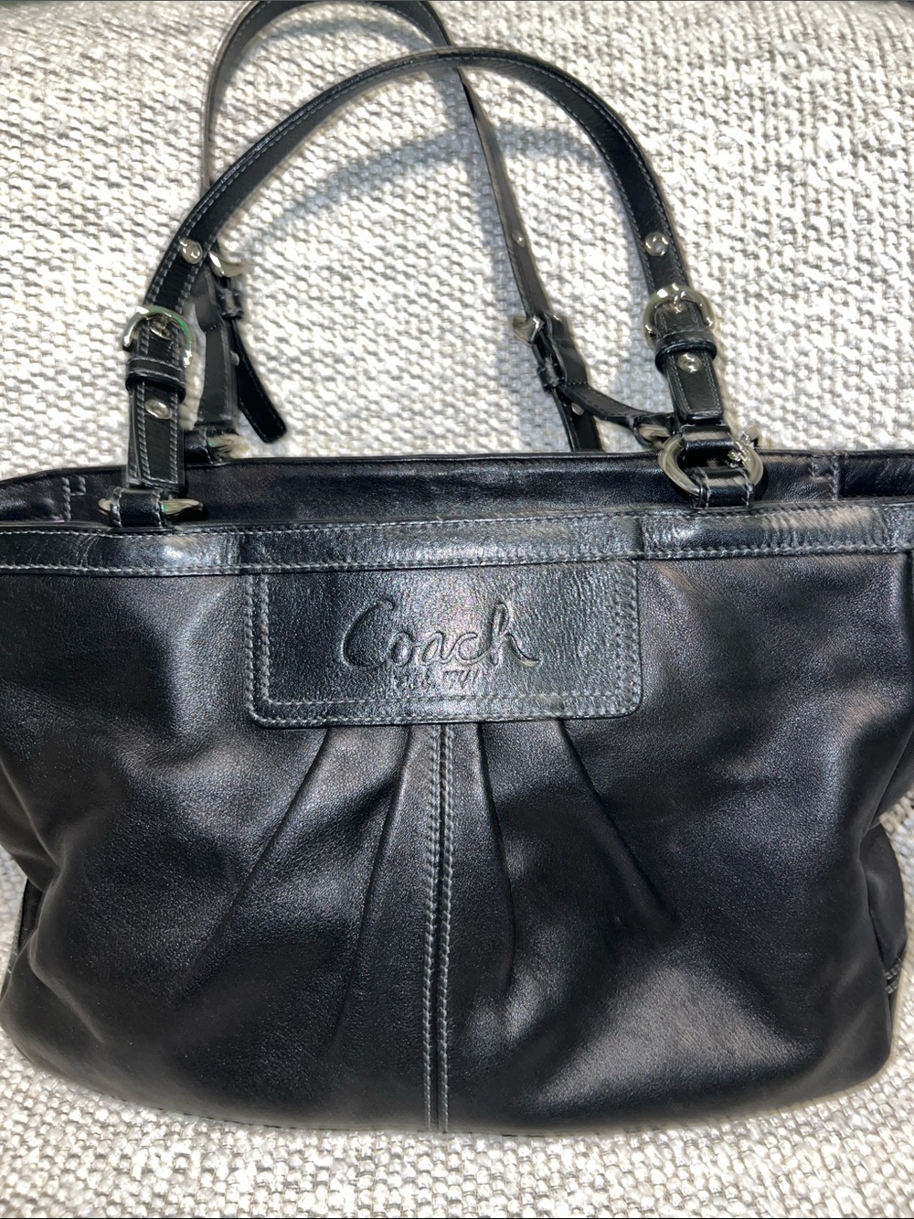 Coach ASHLEY Black Leather Shoulder Bag TOTE SATCHEL PURSE #F13759